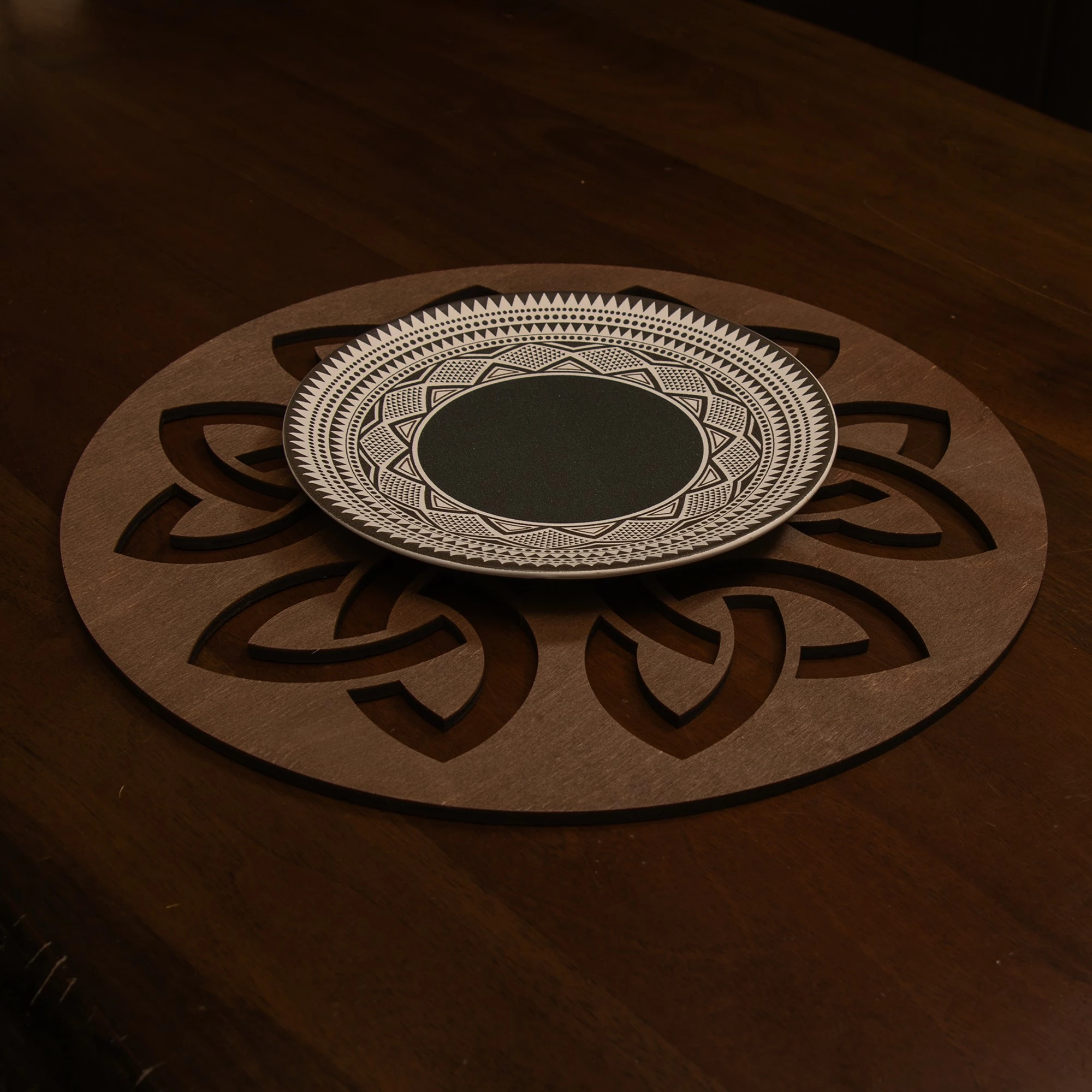 Set 4 copë mbështjellëse tavoline prej druri, ngjyrë wenge, Hermia, Lugh