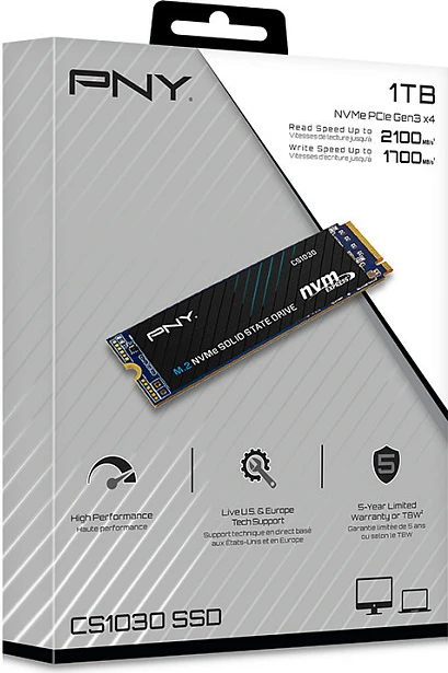SSD PNY CS1030, 1TB, M.2 NVMe PCIe 3.0, e zezë