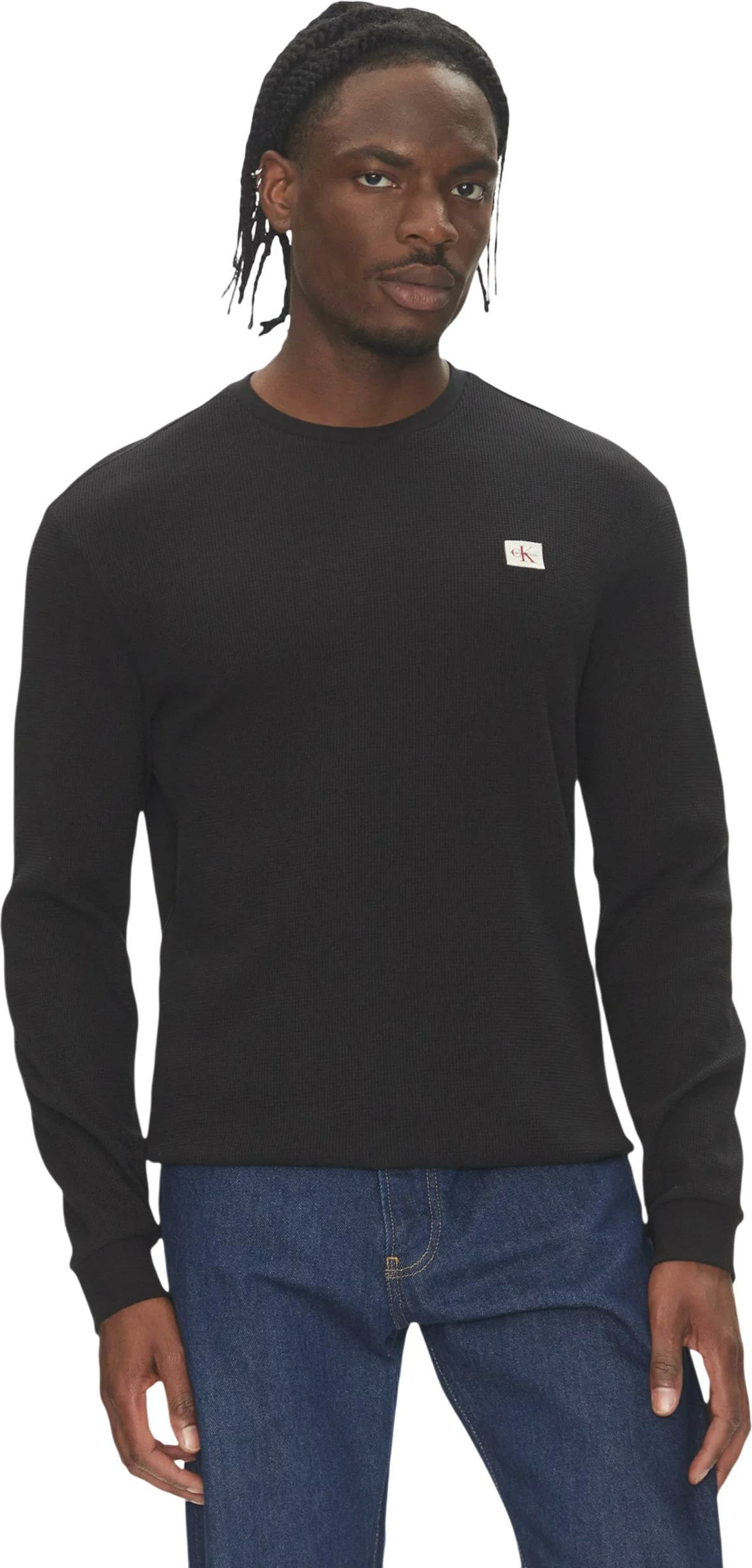 Maicë me mëngë të gjata për meshkuj Calvin Klein Jeans LS Waffle Badge Crew LV040EM217, e zezë