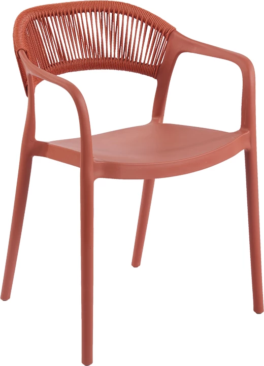 Karrige me krahë Ankara, e grumbullueshme, PP, ngjyrë terrakote, shpinë PE ratan, 54x55.5x77cm