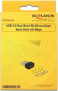 Adapter Wi‑Fi USB DeLOCK 12461, Wi‑Fi 5, 433 Mbit/s, Dual-band, i zi