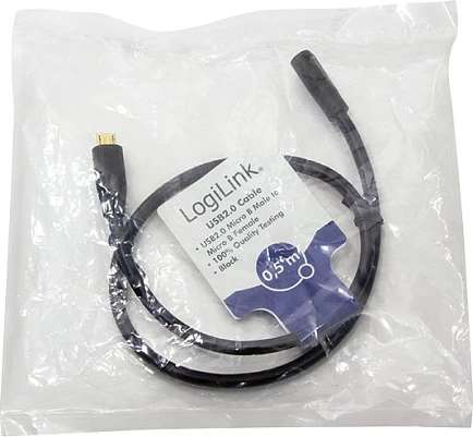 Kabl USB 2.0 LogiLink Micro-USB M në Micro-USB F, 0.5 m, i zi