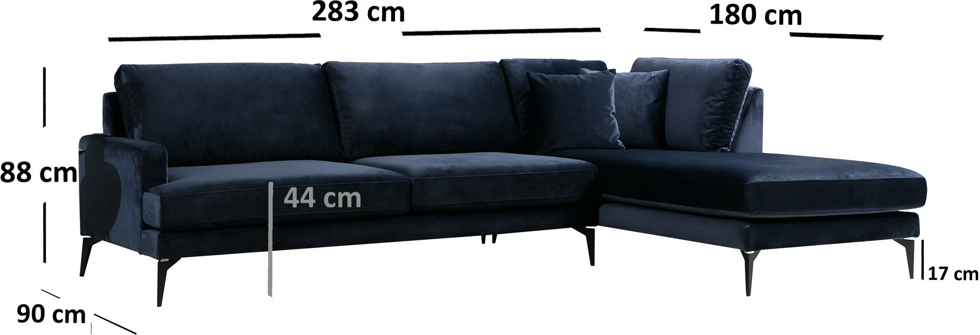 Këndare Atelier del Sofa, Papira Corner Right (L3+Chl), ngjyrë blu e errët, 283x180cm