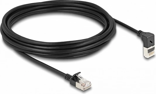 Kablë rrjeti DeLOCK RJ45 Cat6a Slim 5m, 90°/e drejtë, S/FTP, e zezë