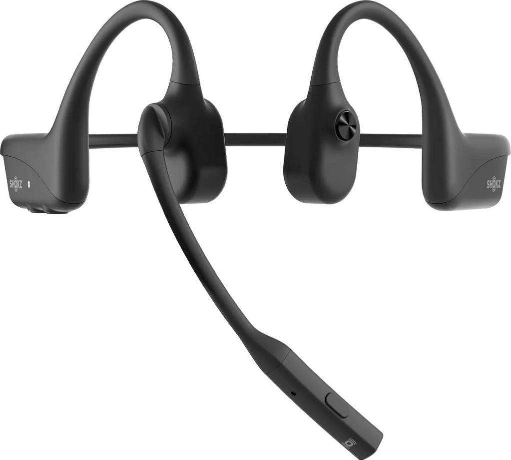 Kufje Shokz OpenComm2 2025 Upgrade, Bluetooth, bone conduction, mikrofon boom me anulim zhurme, USB-C, të zeza