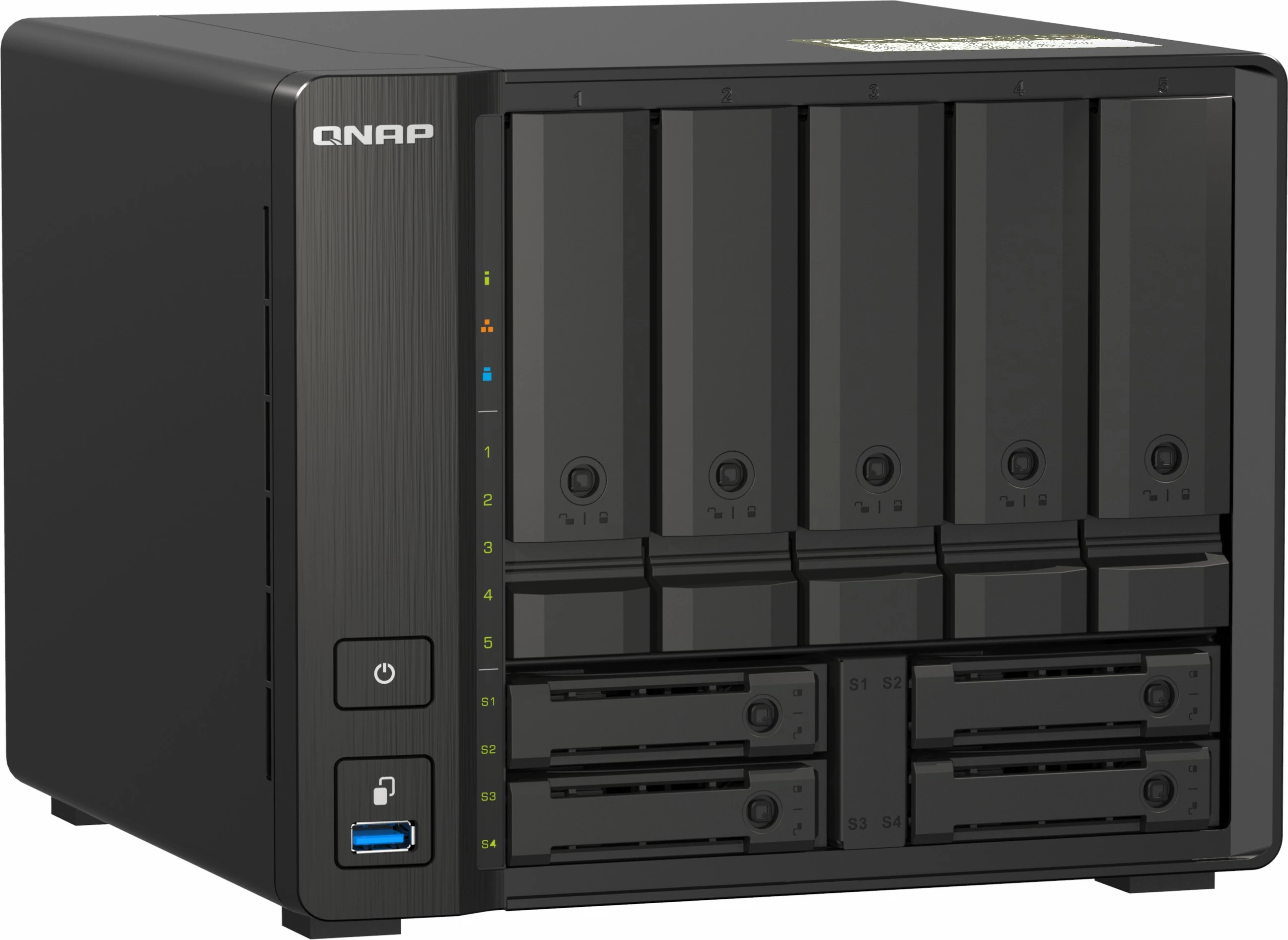 NAS QNAP, Ryzen V1500B, 32GB RAM, 9 vende disqe, e zezë