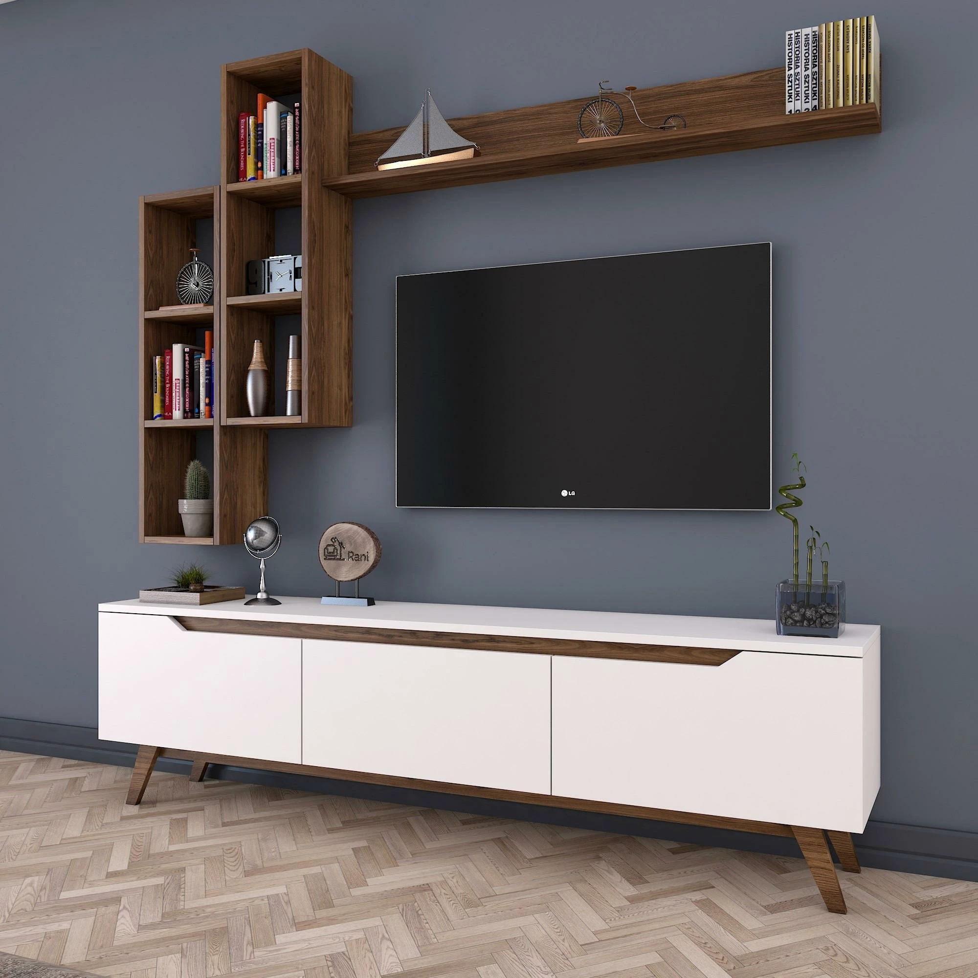 Komodë TV Hanah Home, M16 - 804, ngjyrë e bardhë dhe arre