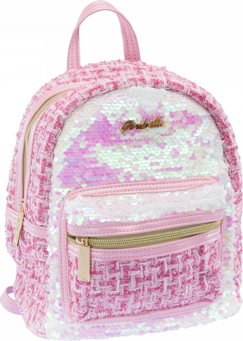 Çantë shpine Nice 19146 për vajza, me tweed dhe sequins, Rozë