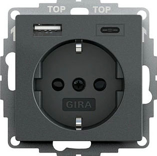 Prizë muri GIRA 245928 Schuko me USB-A/USB-C, System 55, antracit