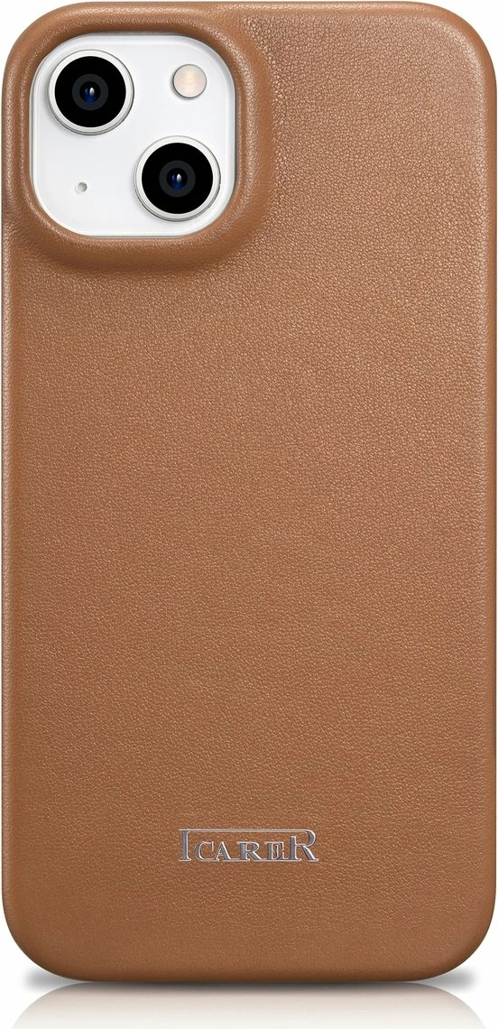 Mbështjellës lëkure iCarer CE Premium Folio për iPhone 14, MagSafe, kafe