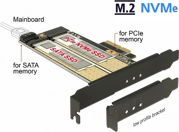 Kartë zgjerimi PCIe DeLOCK 89630, adaptor M.2 SATA + M.2 PCIe, SATA 3.0, ftohje pasive