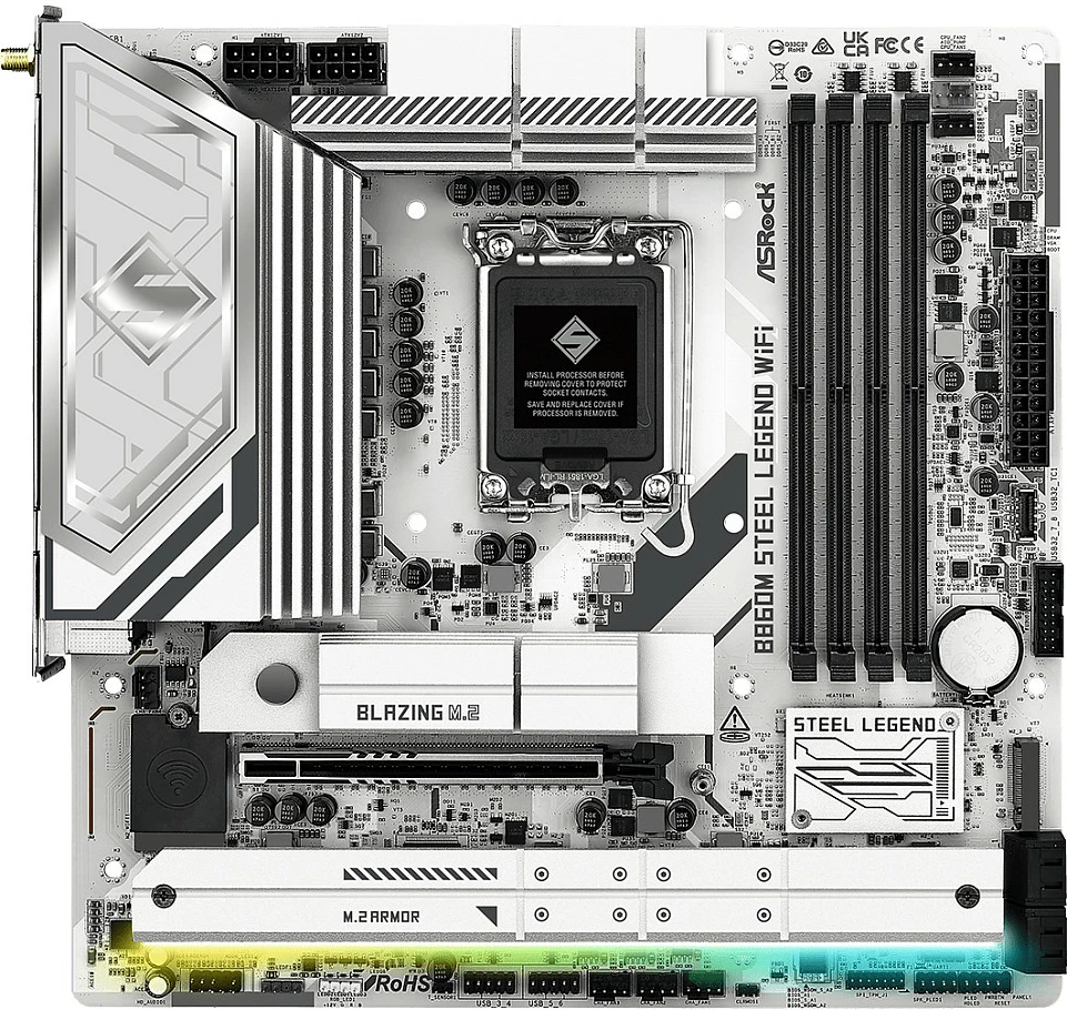 Pllakë amë ASRock B860M Steel Legend WiFi, Intel B860, LGA1851, DDR5, micro ATX, e bardhë/argjend
