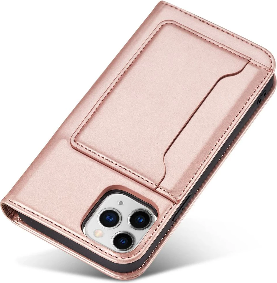 Mbështjellës Hurtel Magnet Card Case për iPhone 12 Pro Max, me xhep për karta, rozë