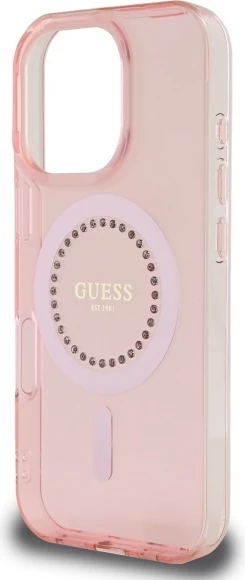Mbështjellës Guess IML Rhinestones MagSafe për iPhone 16 Pro, Rozë