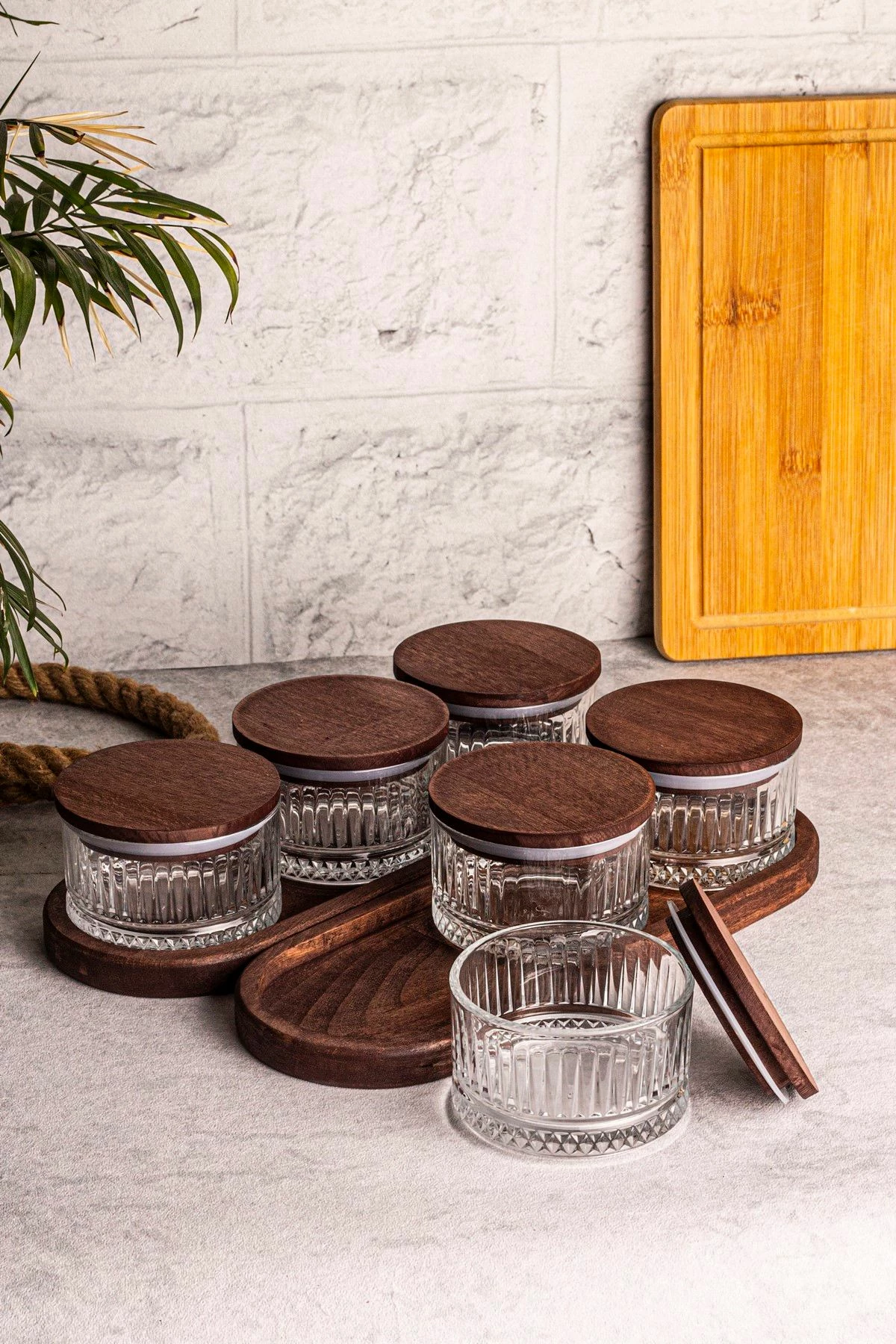 Set pjatash qelqi me kapakë druri, 14 copë, Hermia Concept, Bella 8