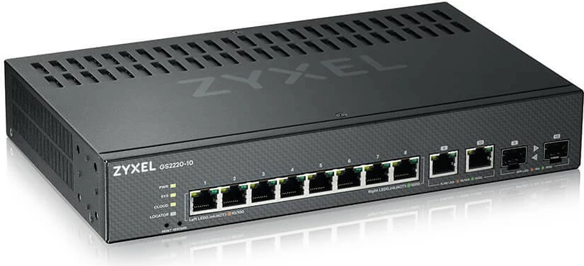 Switch i menaxhuar Zyxel GS2220-10-EU0101F, 8x GbE, 2x Combo, për rack, i zi