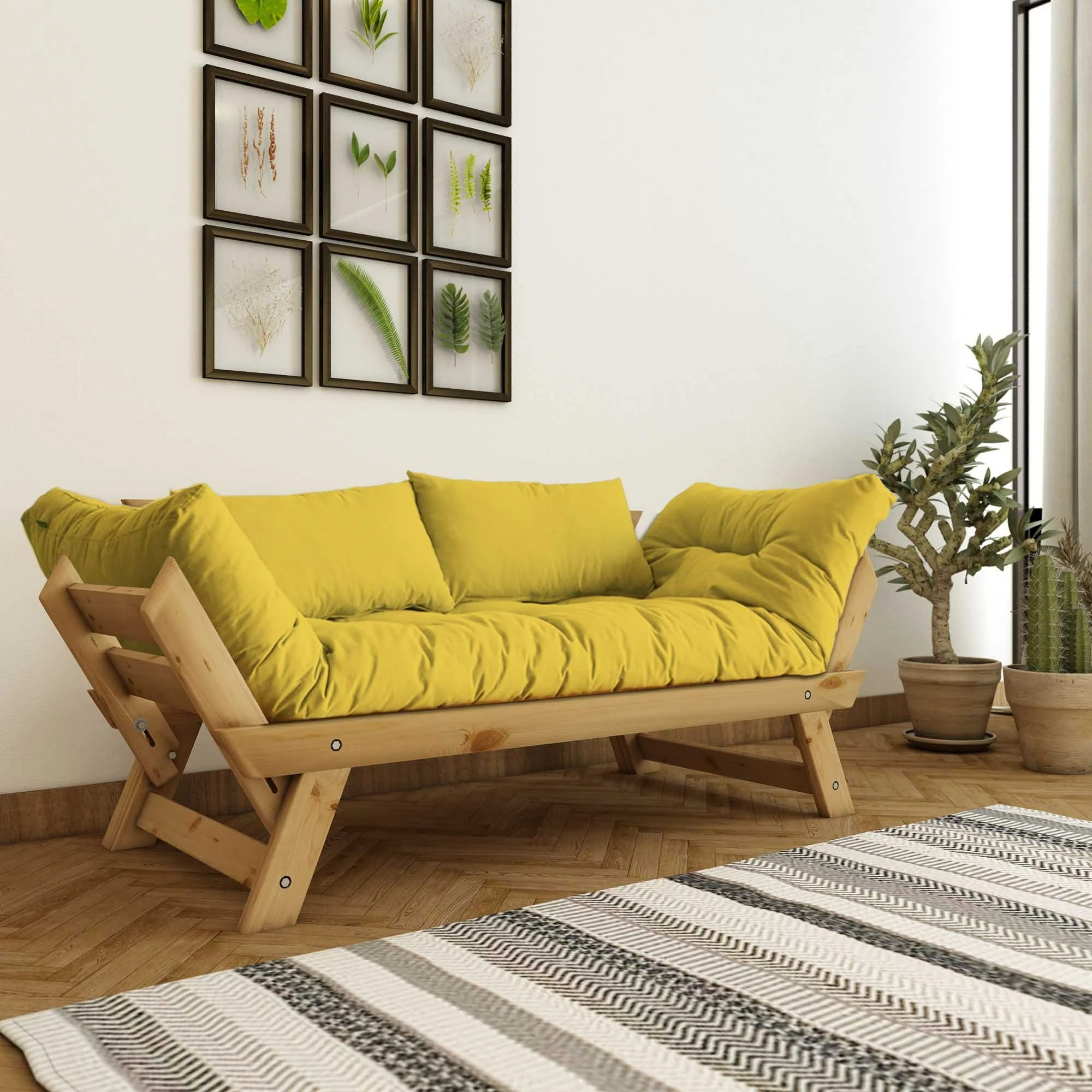 Divan kopshti dy vendësh, ngjyrë natyrale dhe e verdhë, Skye Decor, CPT8169-210