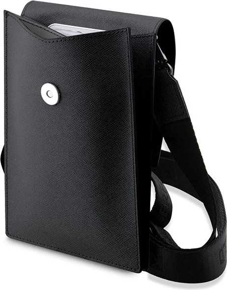 Çantë për telefon Karl Lagerfeld Saffiano Karl & Choupette, e zezë