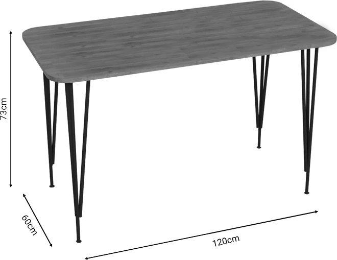 Tavolinë për ngrënie Palkon, melaminë lisi-metal i zi, 120x60x73cm