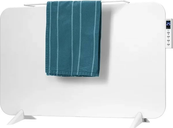 Ngrohës panelor me infra të kuqe, MPM, MUG-24, 450 W, termostat, timer, ekran, telekomandë dhe aplikacion Tuya, montim në mur ose në këmbë, mbajtëse peshqirësh, i bardhë