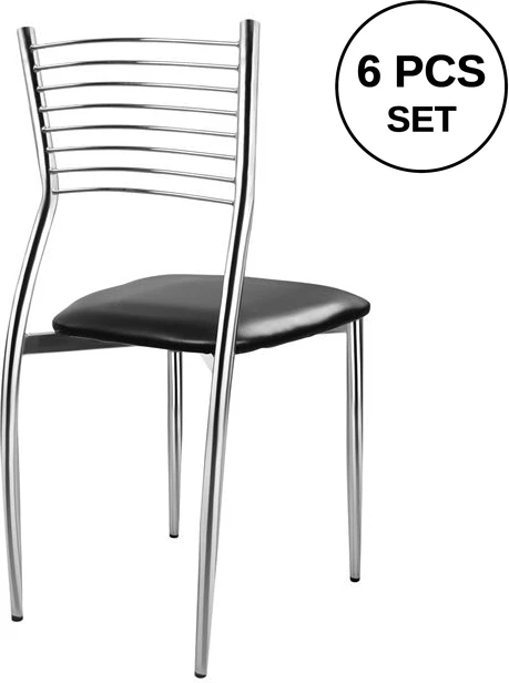 Karrige Elvira FH0025.02, ulëse nga PU e zezë, 40X44X83 cm, set prej 6 copë