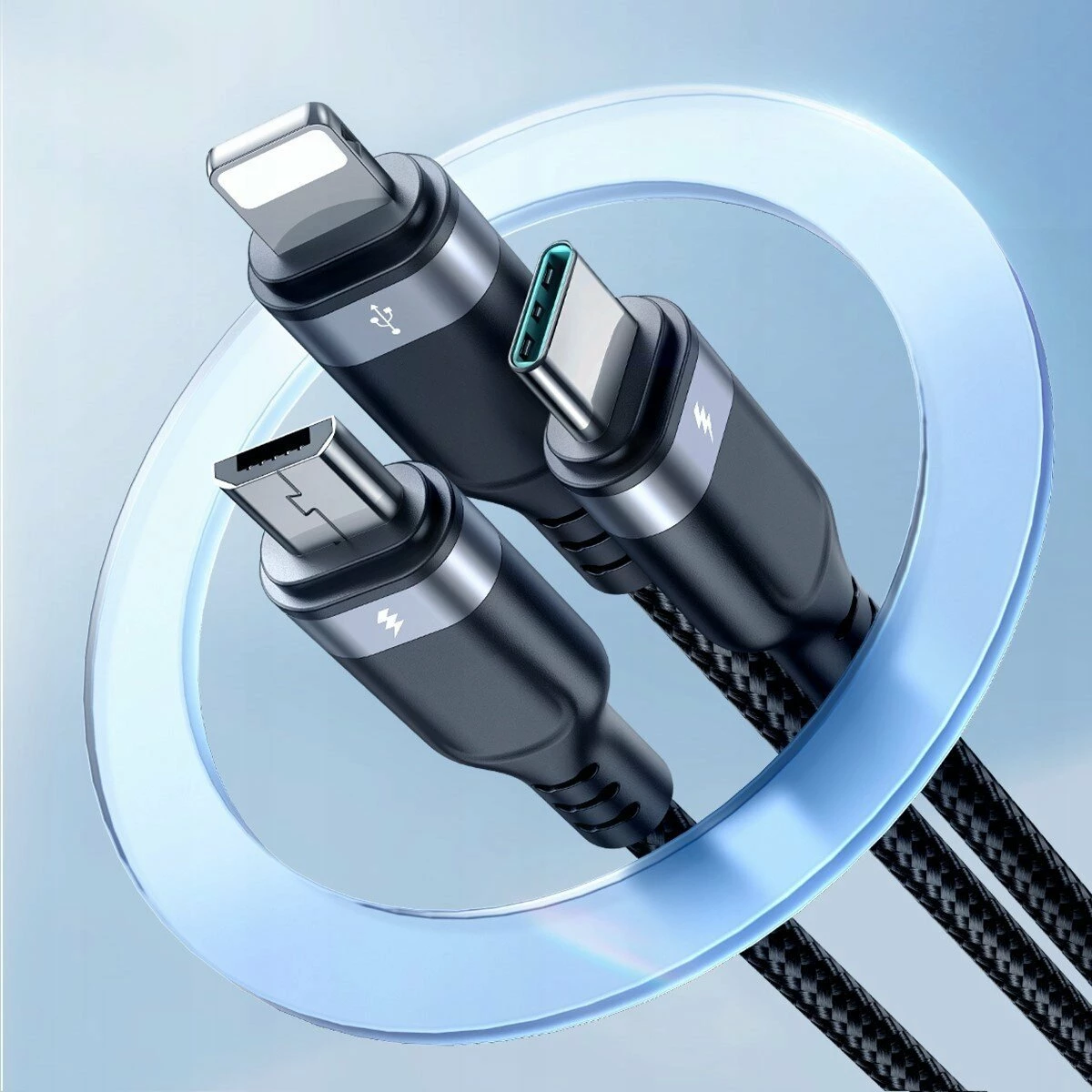 Kabllo USB Joyroom Multi-Use Series S-1T3018A18 (JYR842) 3-në-1 USB-A në USB-C/microUSB/Lightning 1.2 m, e zezë