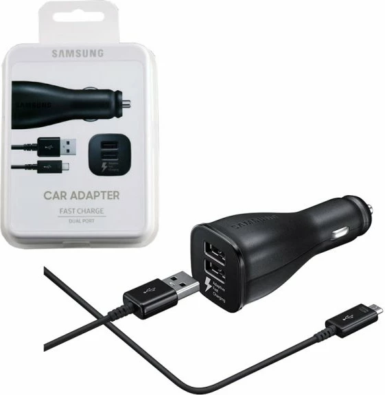 Karikues veture Samsung EP-LN920BBE Fast Charge, 2x USB, me kabllo MicroUSB, i zi, EU blister