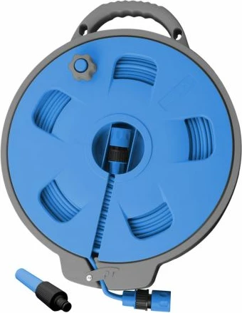 Rrotë mbështjellëse zorre uji BRUNNER ROLL ON 2.0 15 m, blu/gri, set me lidhësa të shpejtë dhe grykë spërkatëse
