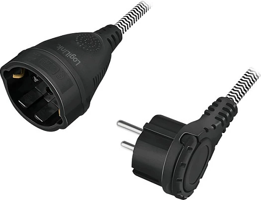 Zgjatues kabllo rryme LogiLink, CEE 7/7 në CEE 7/3, 3 m, tekstil, zi/hiri