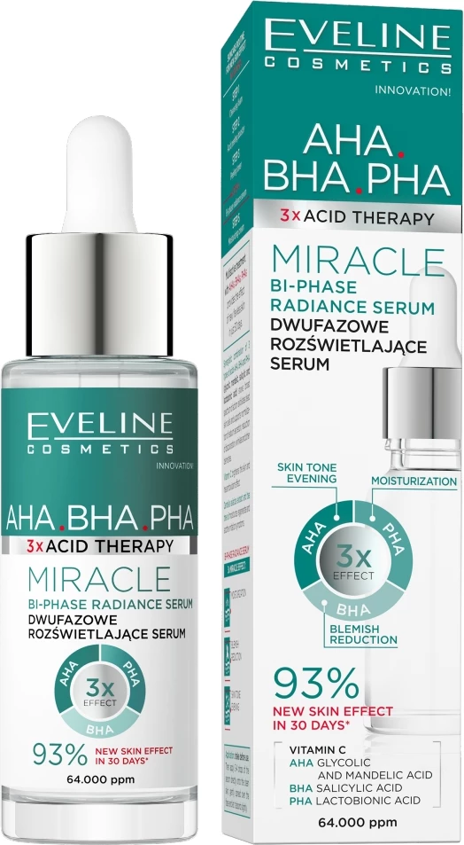 Serum për fytyrë për femra Eveline Cosmetics Acid Therapy Bi-phase Brightening, 3 x 30ml