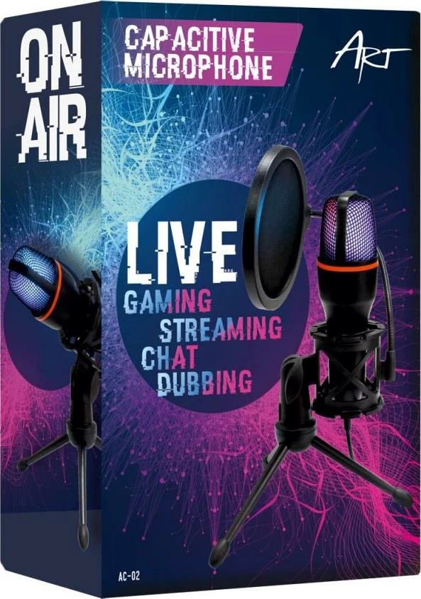 Mikrofon USB Art AC-02 kondensator me LED RGB, me tripod e pop filter, i zi