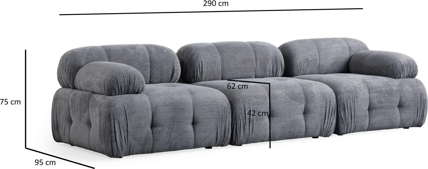Divan treshe Atelier del Sofa, Petite 3, ngjyrë gri