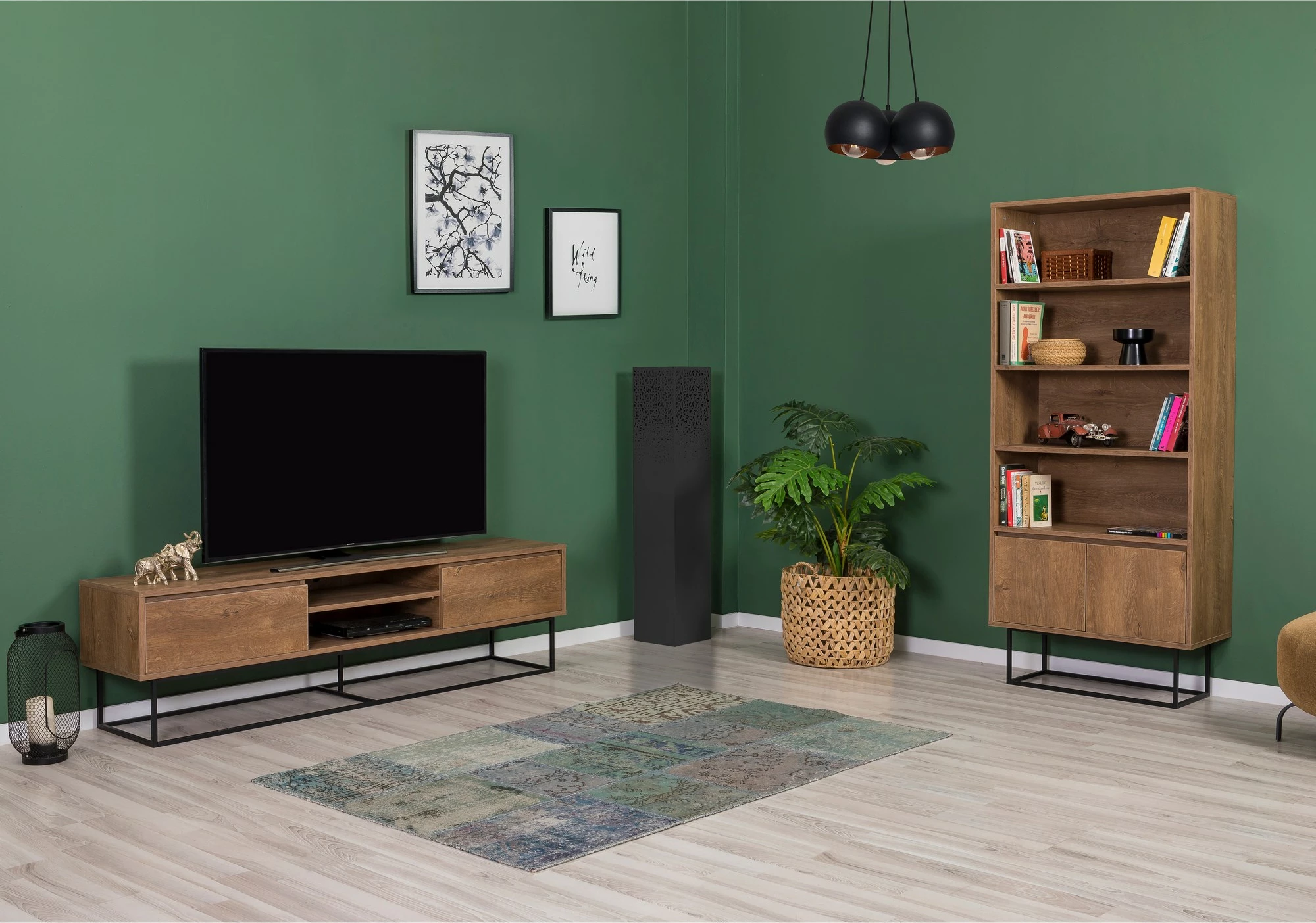 Set mobiljesh për dhomë dite, ngjyrë arre dhe e zezë, Laxus Takım 12