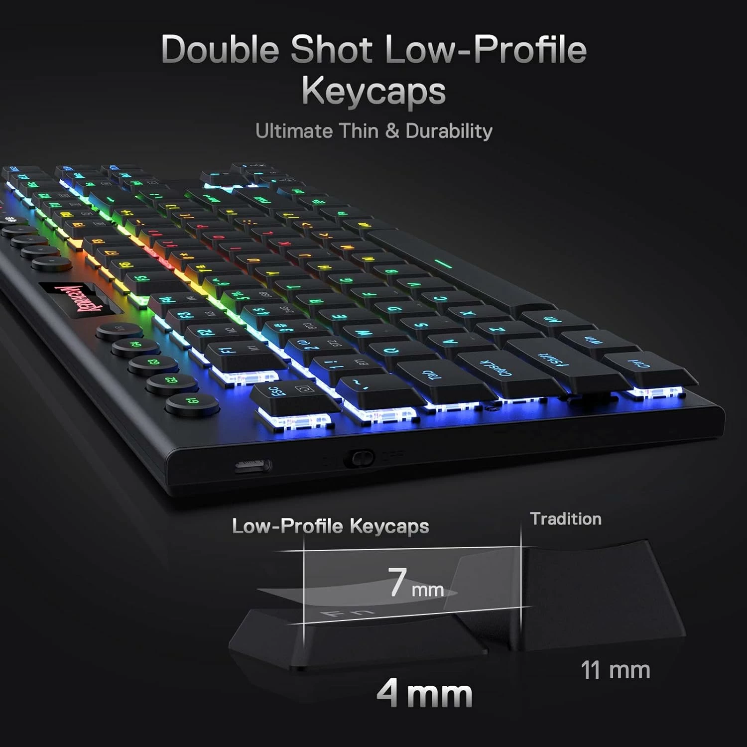 Tipkovnicë mekanike Redragon Horus TKL Pro K621RGB-PRO, tri-mode USB-C/2.4G/BT, Red switch, RGB, low-profile, 87 taste, e zezë