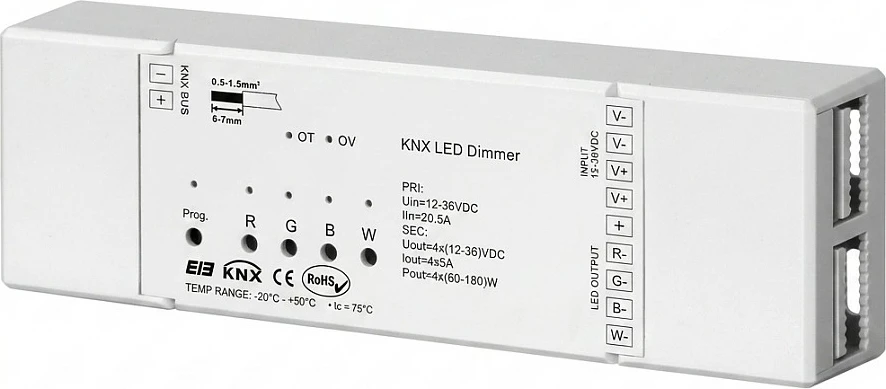 Kontroller/dimmer LED Synergy21 EOS 08 KNX, 4x5A, RGBW, 12-36VDC, i bardhë