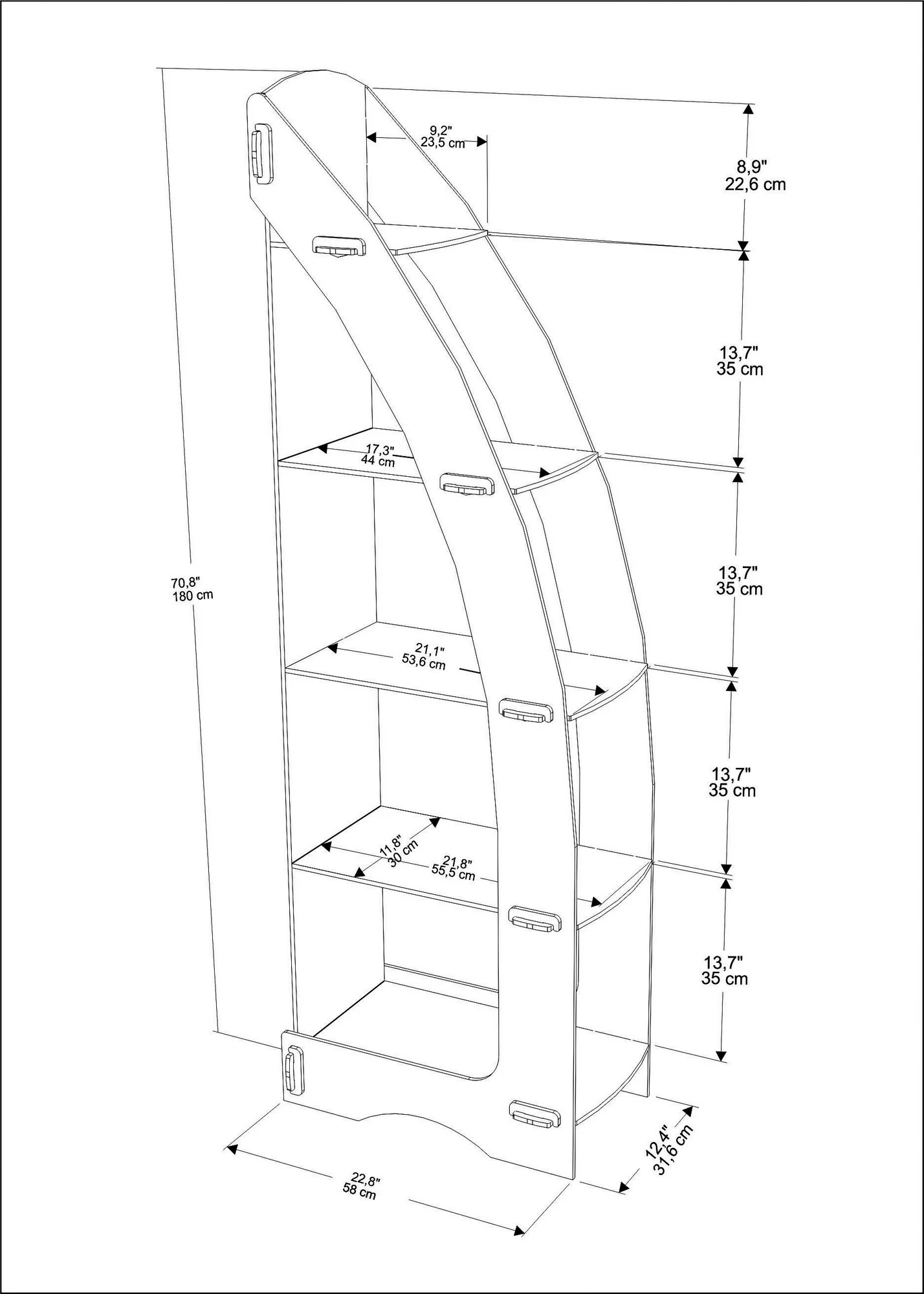 Raft librash Skye Decor, ngjyrë lisi, Orsa