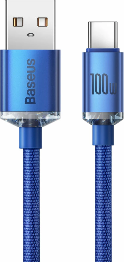 Kabllo karikimi e shpejtë Baseus Crystal Shine Series USB-A në USB-C, 1.2m, 100W, Kaltër