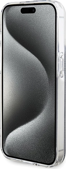 Mbështjellës Guess IML 4G Gold Stripe për iPhone 15 Pro, i zi