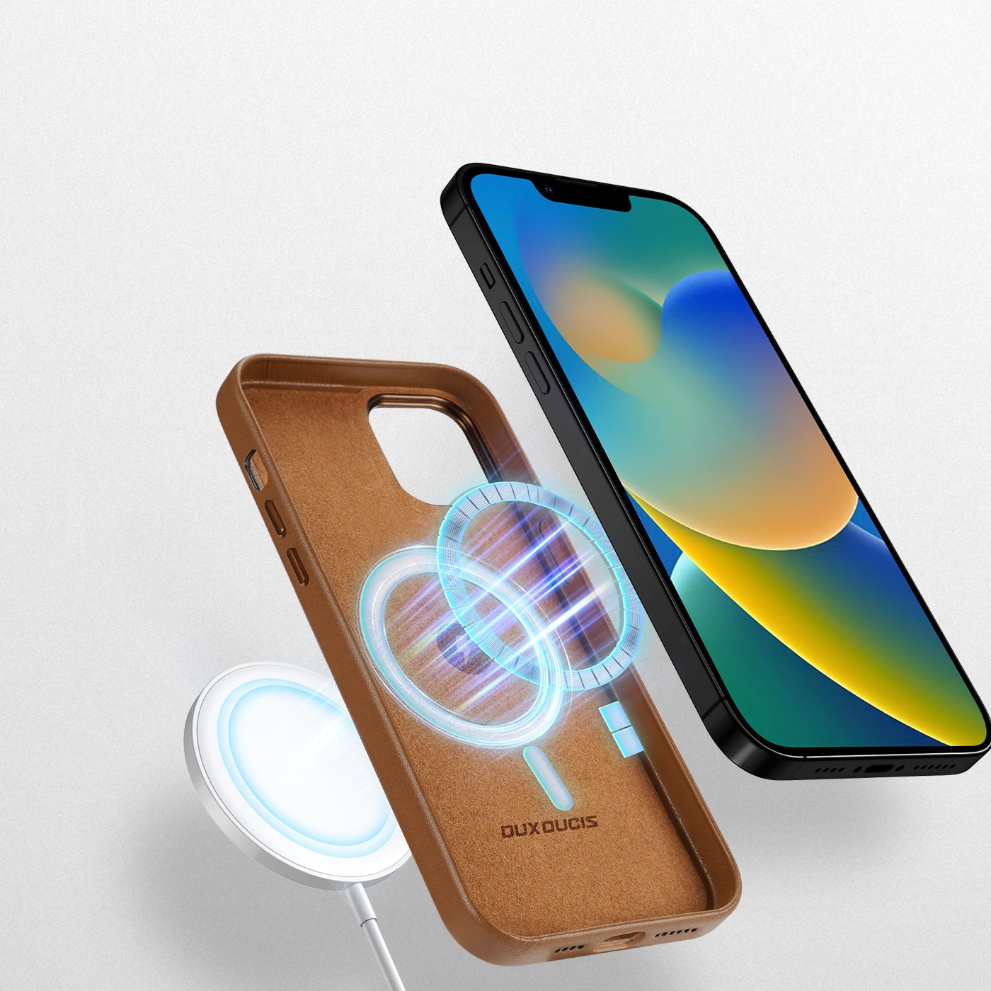 Mbështjellës Dux Ducis Grit për iPhone 14 Plus, lëkurë ekologjike, MagSafe, Kafe