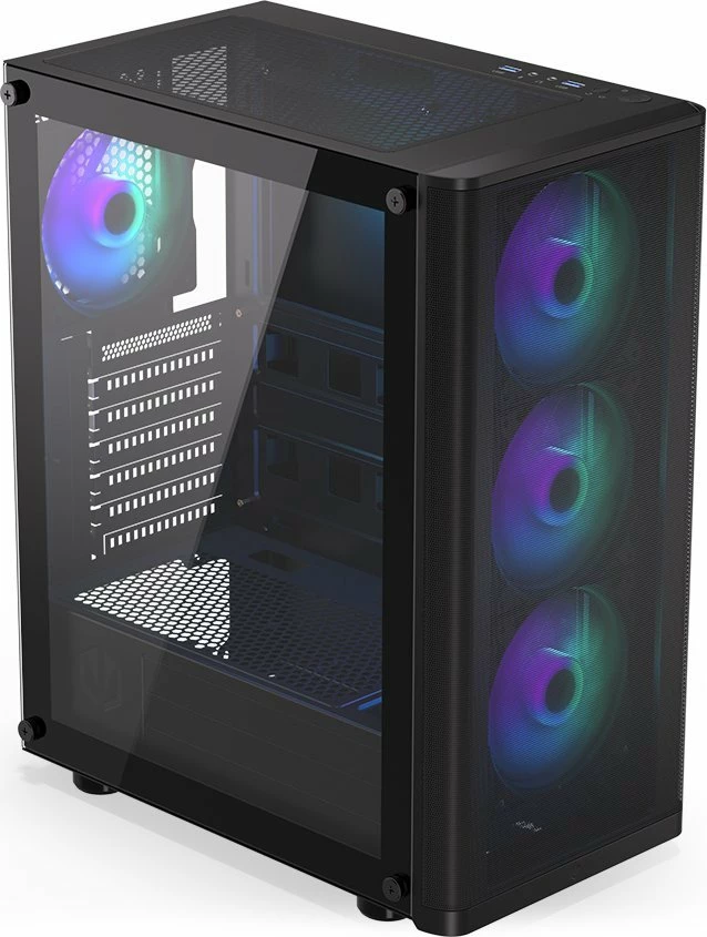 Kasë Endorfy Ventum 200 ARGB EY2A014 Midi Tower ATX me xham të kalitur, 4x120mm PWM ARGB fans, pa PSU, e zezë