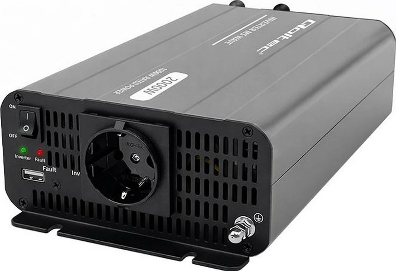 Inverter makinës Qoltec MS Wave, 12V në 230V, 1000/2000W, USB, bardhë