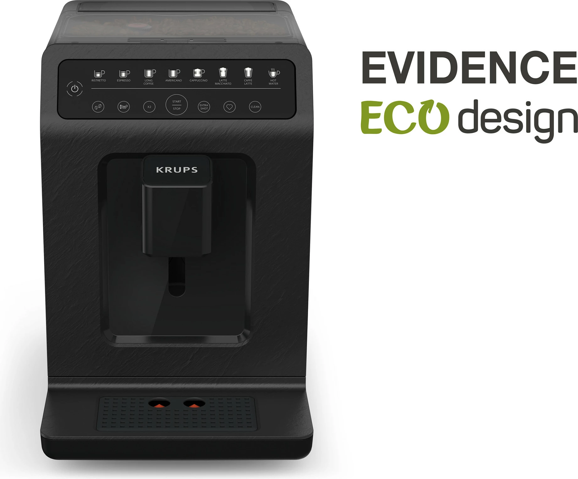 Aparat kafeje fully-automatik Krups Evidence ECOdesign, me mulli të integrum, 260 g, 2 filxhana, Slate