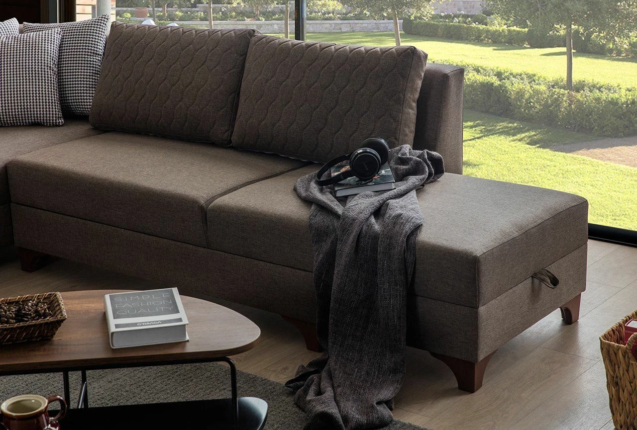 Kënd divan-krevat Atelier del Sofa, Loft, ngjyrë kafe, me 8 jastëkë
