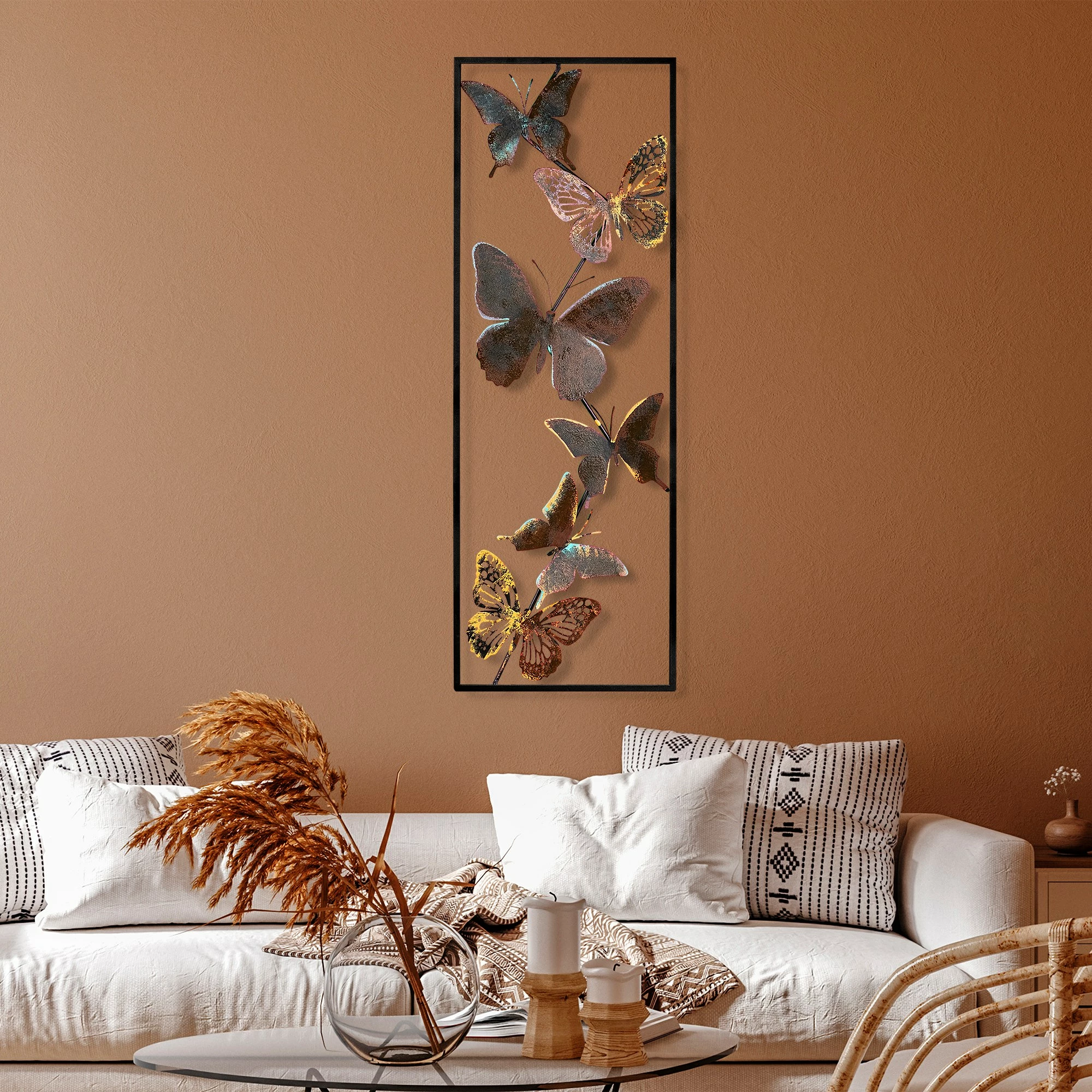 Aksesor dekorativ metalik për mur, Wallity Tavus 2, shumëngjyrësh, 32x90x4cm