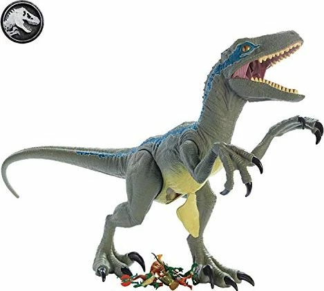 Figurinë dinosauri Mattel Jurassic World Velociraptor Blue GCT93 45 cm / 106 cm, jeshile me vija kaltër