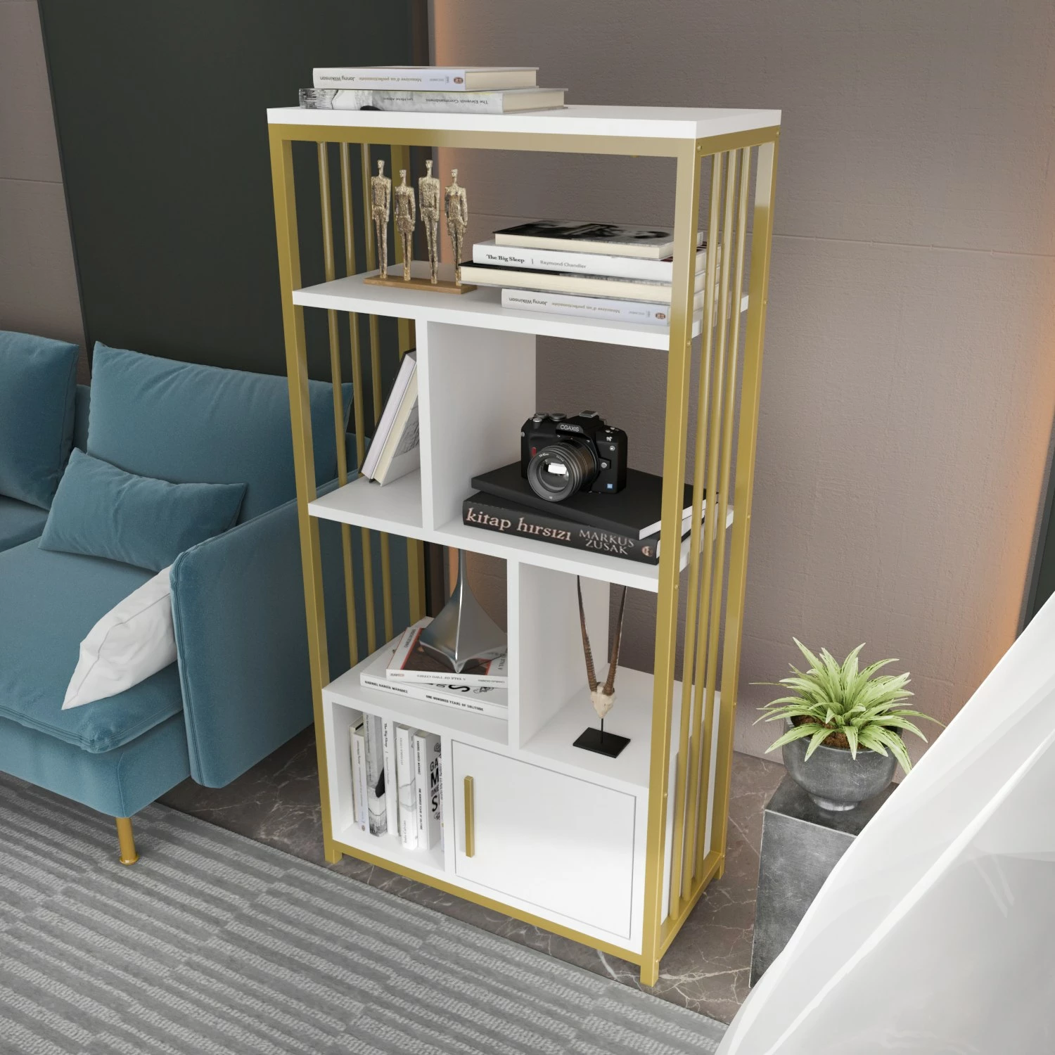 Raft librash Hanah Home, Valero, i bardhë dhe i artë