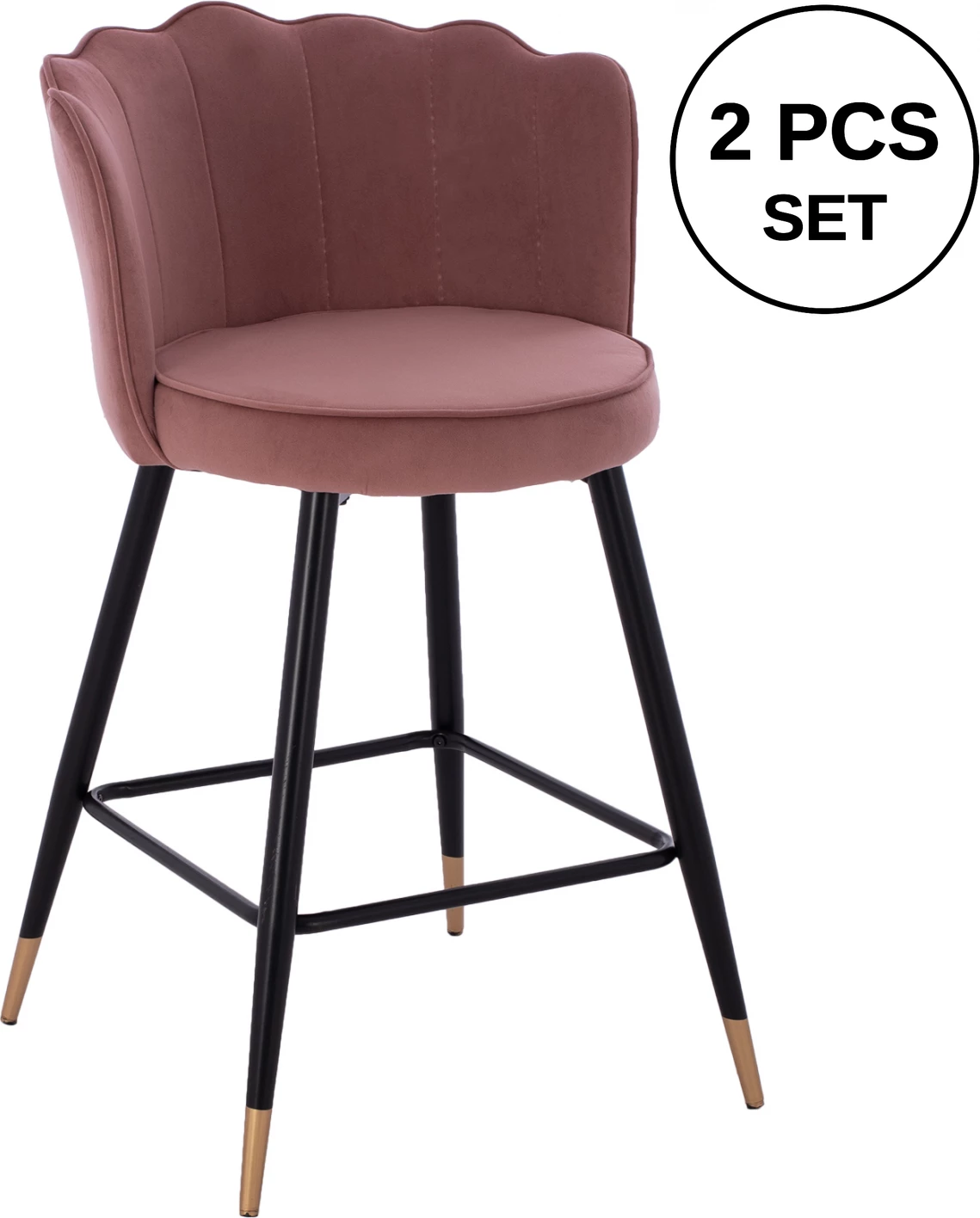 Karrige mesatare për bar, FH8736.02, kadife rozë e pluhurosur, kornizë metalike, 50x50x90 cm, set prej 2 copë