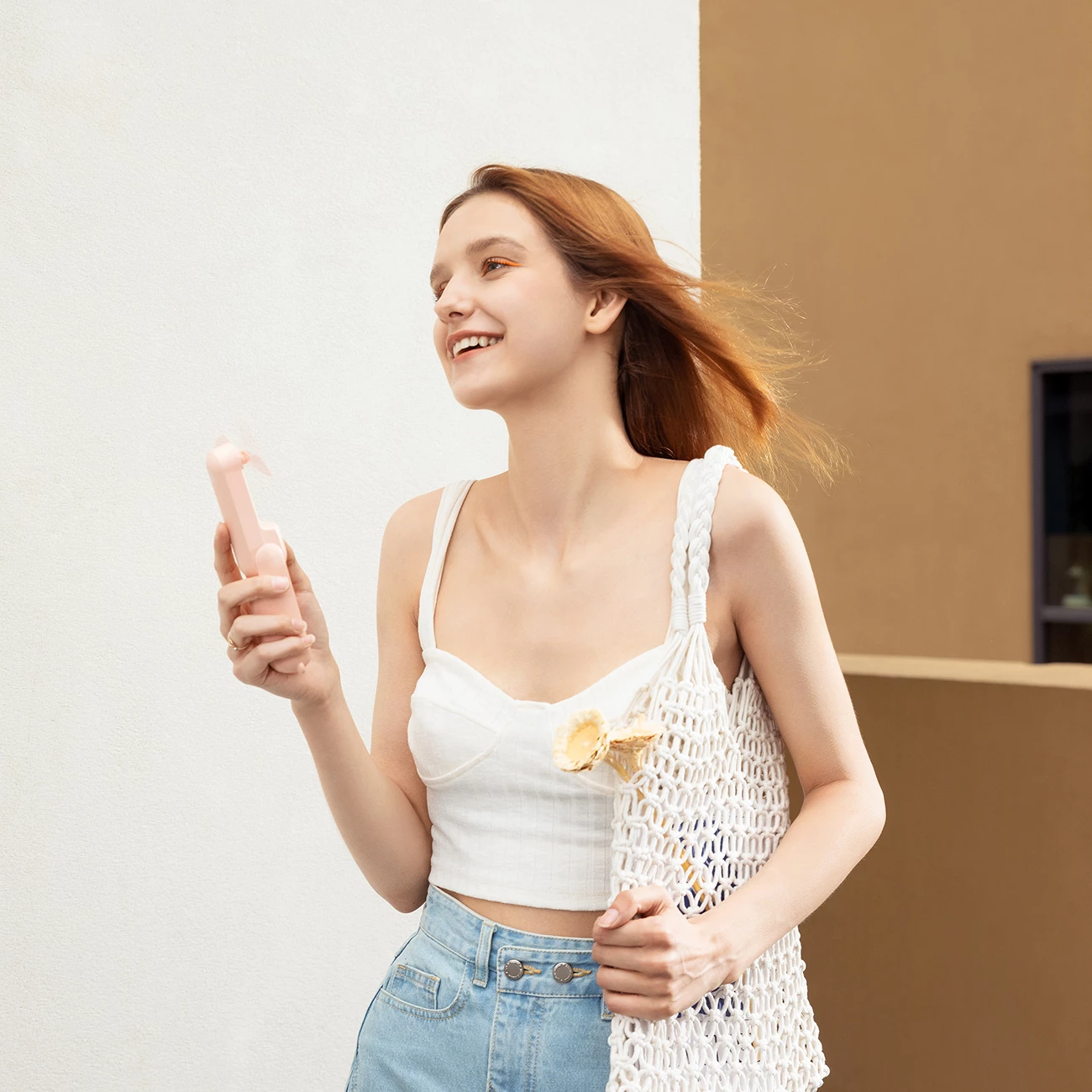 Ventilator dore Jisulife Handheld Fan Life8, 2000 mAh, me power bank dhe dritë LED, Rozë