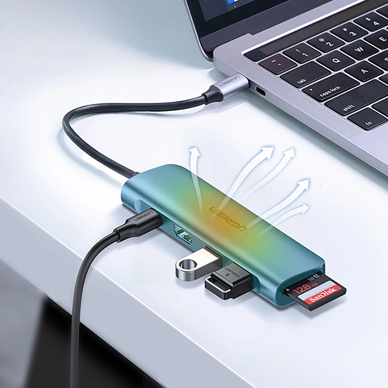 Adapter Ugreen CM195 6in1 USB-C, HDMI, 2x USB-A 3.0, USB-C PD, SD/TF reader, Gri