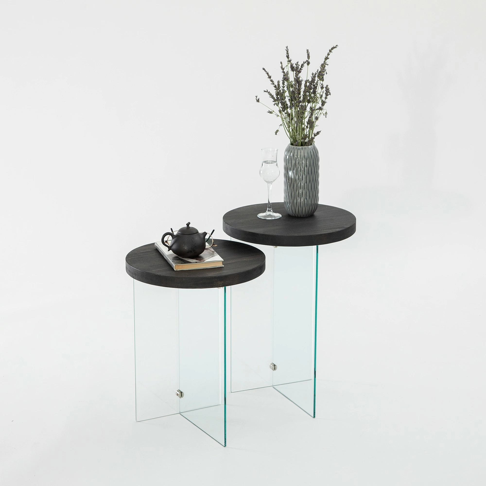 Set tavolinash kafeje Skye Decor, Serenity 2, antracit, xham transparent
